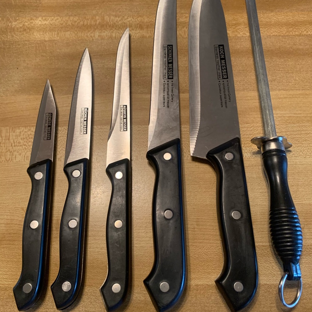 Koch Messer, NEW NEVER USED, knife set has sharpening steel New but plastic torn